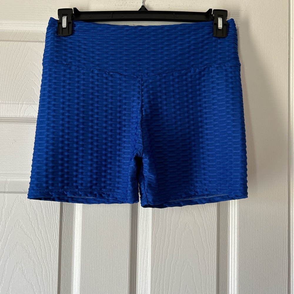 Letsfit Vibrant Blue Women's Textured Scrunch-butt Bike Shorts ~ Size Large